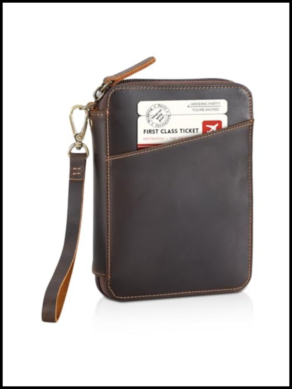 Full Grain Leather RFID Blocking Passport Wallet for 4 Passports with Wristlet
